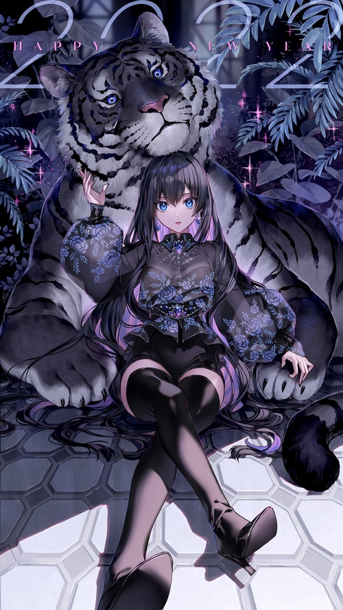Girl with Tiger for Happy New Year 2022