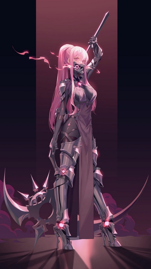 Mori Calliope with pink hair and scythe