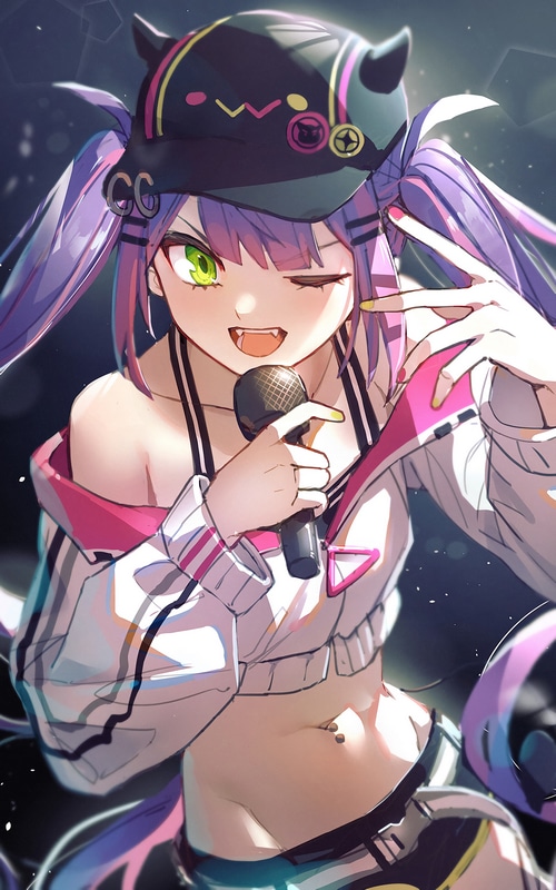 Tokoyami Towa singing with a microphone