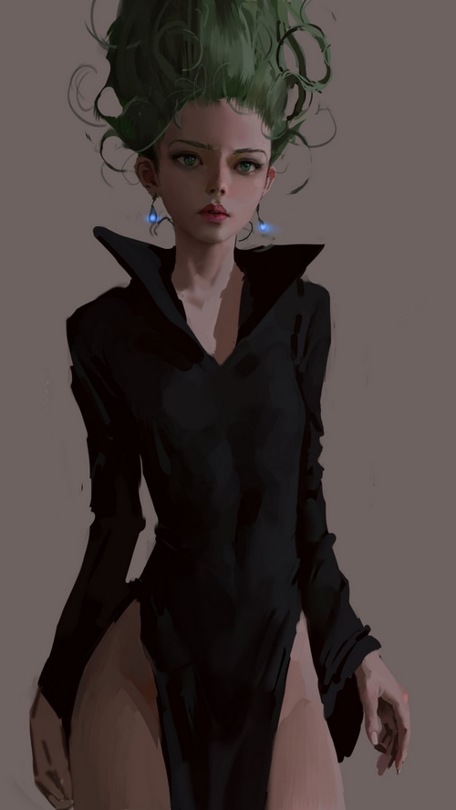 Tatsumaki from One-Punch Man in a black dress