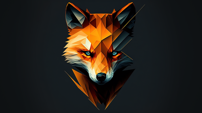 Geometric fox head with blue eyes