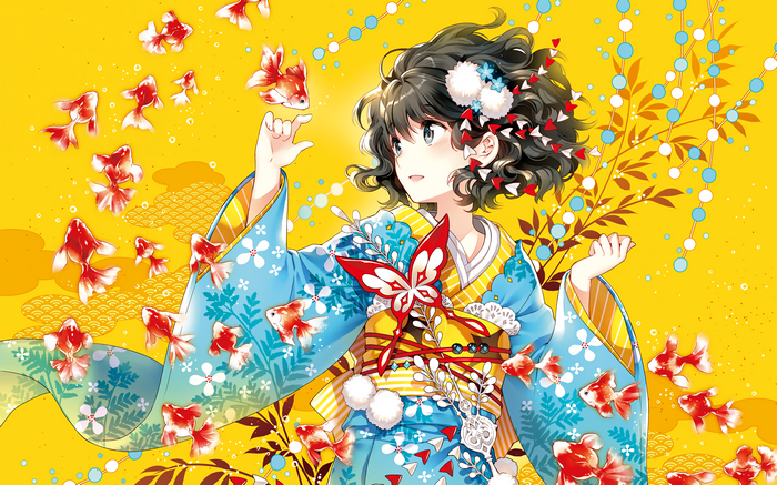 4K Anime Girl in Kimono with Goldfish