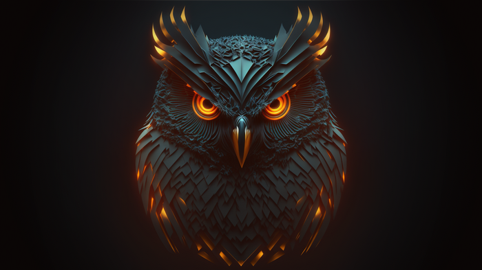 4K symmetrical owl with glowing eyes