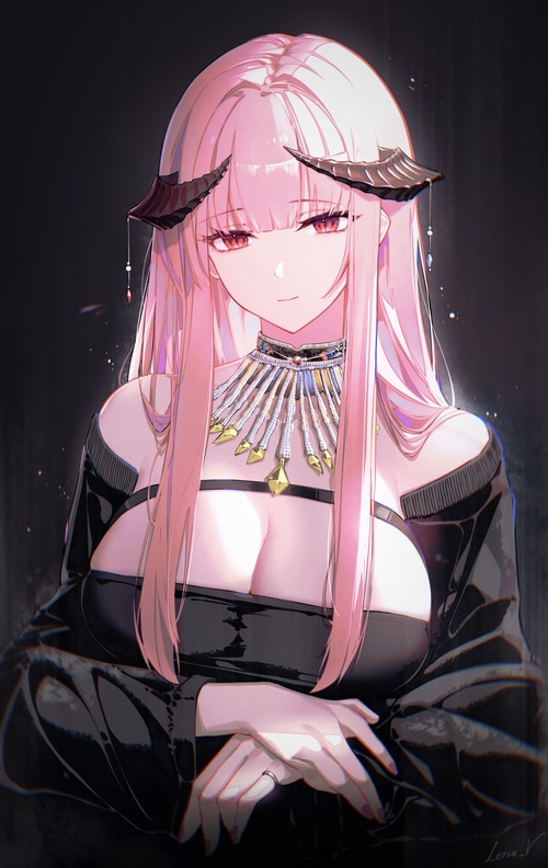 Devil girl with pink hair and horns