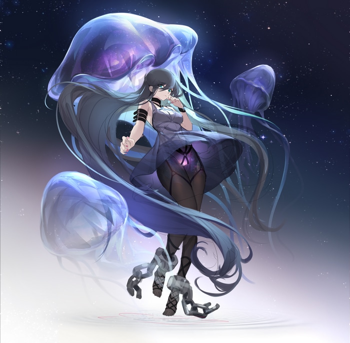 Girl with jellyfish and stars