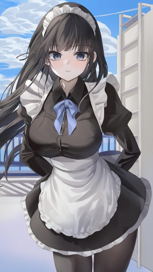 Maid with black hair and blue eyes