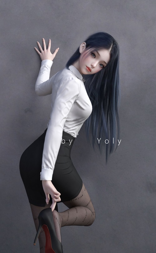Asian woman in white shirt and black skirt