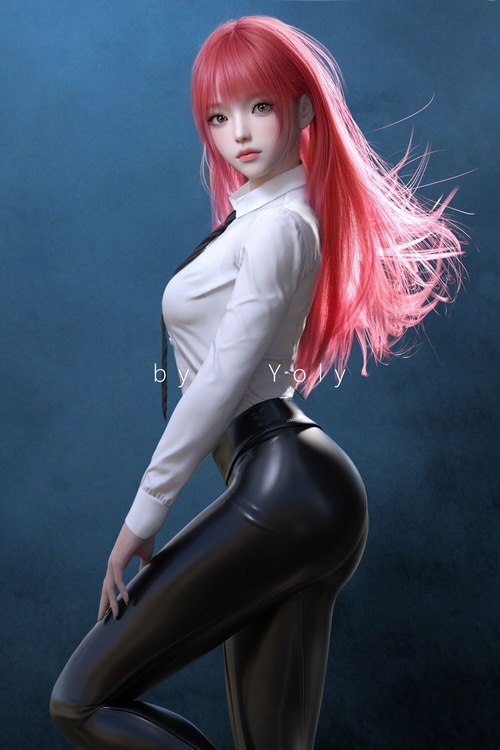 Makima from Chainsaw Man in latex pants
