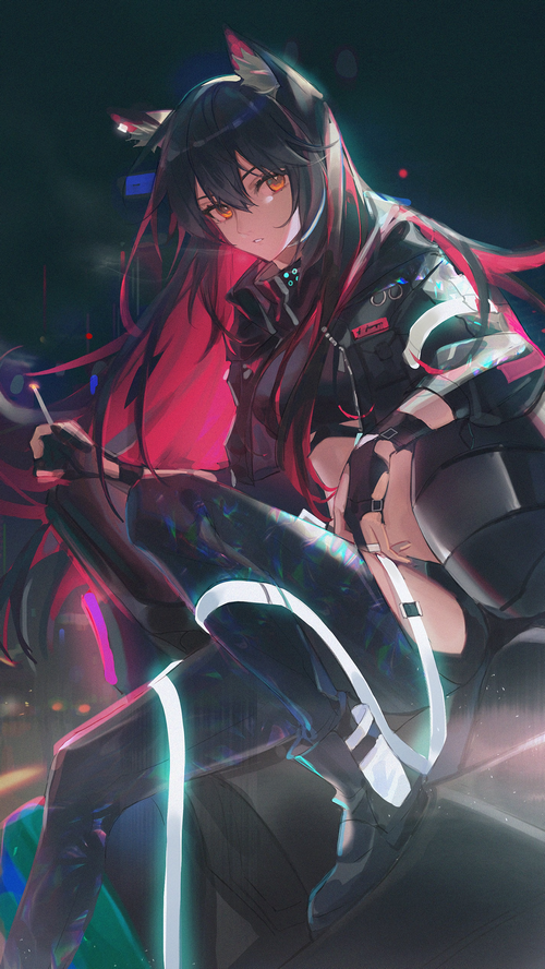 Texas from Arknights holding a cigarette
