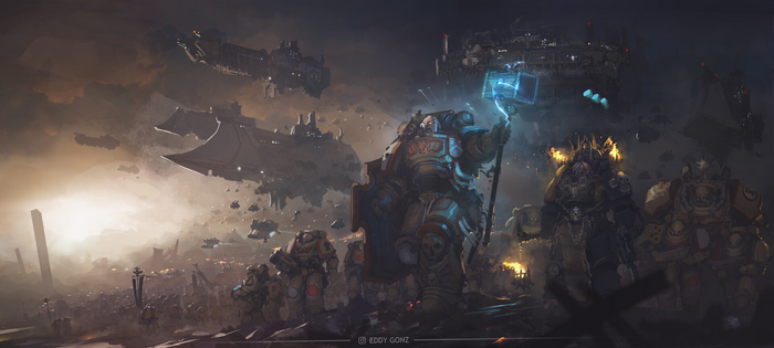 Warhammer 40,000 Space Marines with Hammer and Spaceships