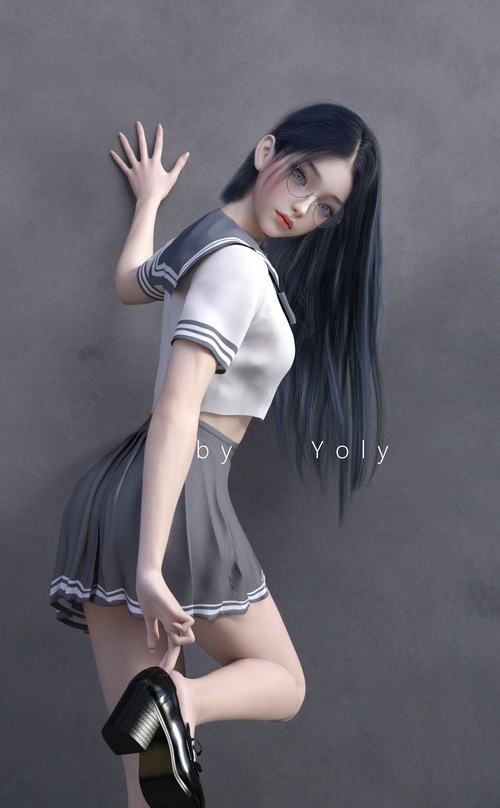 Asian woman wearing glasses and school uniform