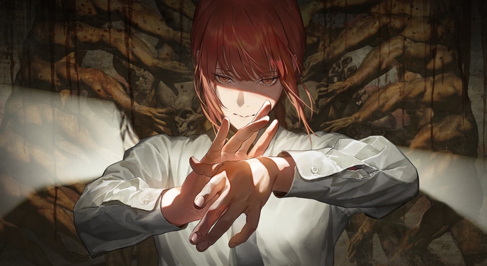 Makima from Chainsaw Man with hands raised