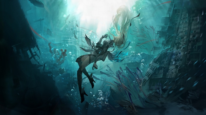 4K underwater ruins with Punishing: Gray Raven character