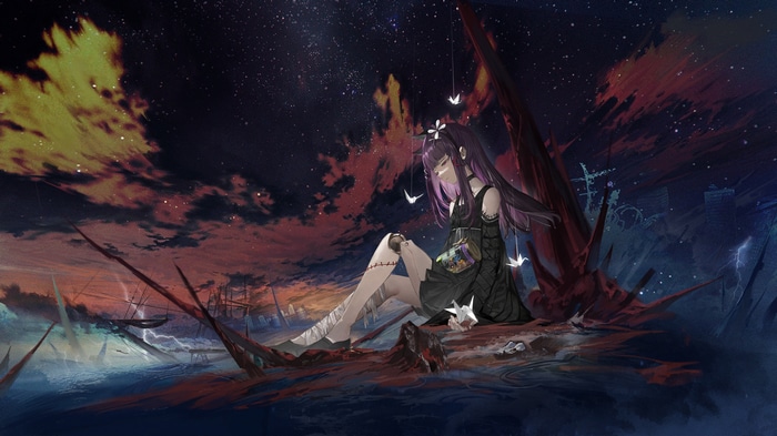 4K Anime Girl with Purple Hair and Origami