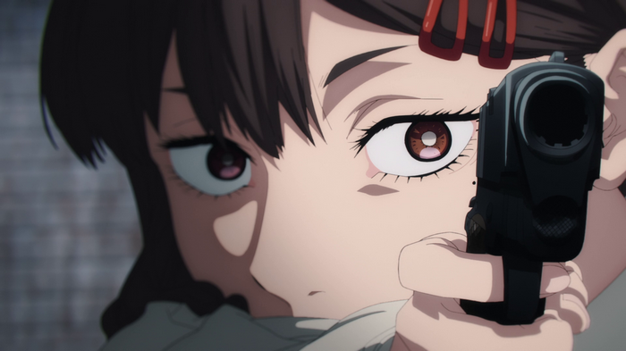 Kobeni Higashiyama holding a gun in Chainsaw Man