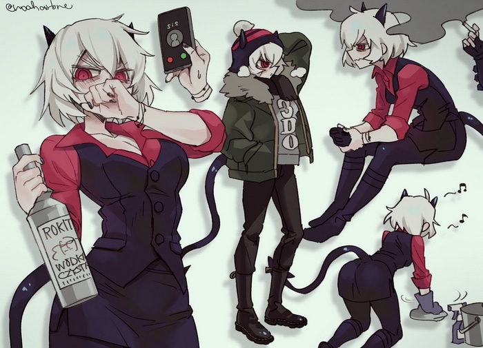 Malina from Helltaker with Vodka and Cigarettes