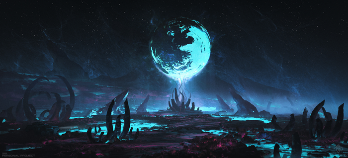4K Alien Landscape with Glowing Sphere