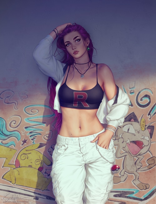 Jessie from Team Rocket with Pokémon graffiti