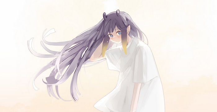 Ninomae Inanis with purple hair and tears