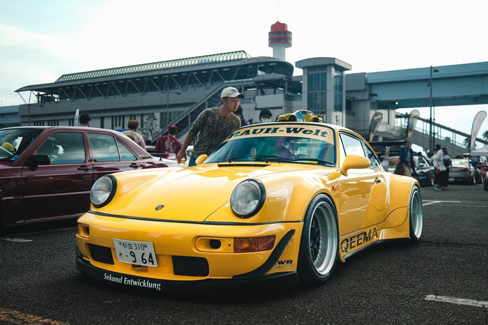 Yellow Porsche 911 at a Car Meet in Japan