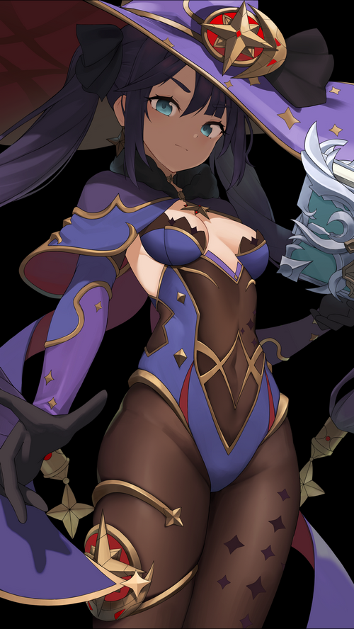 Mona from Genshin Impact in a witch outfit
