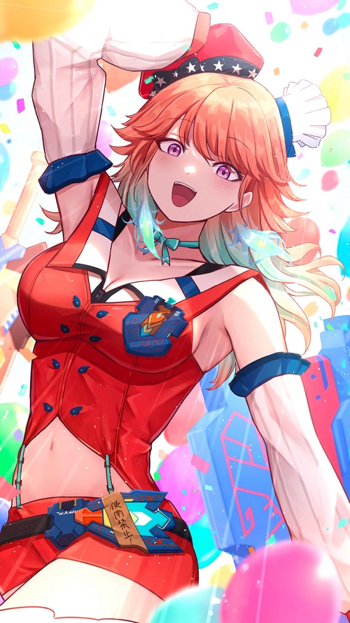 Takanashi Kiara celebrating with confetti and balloons