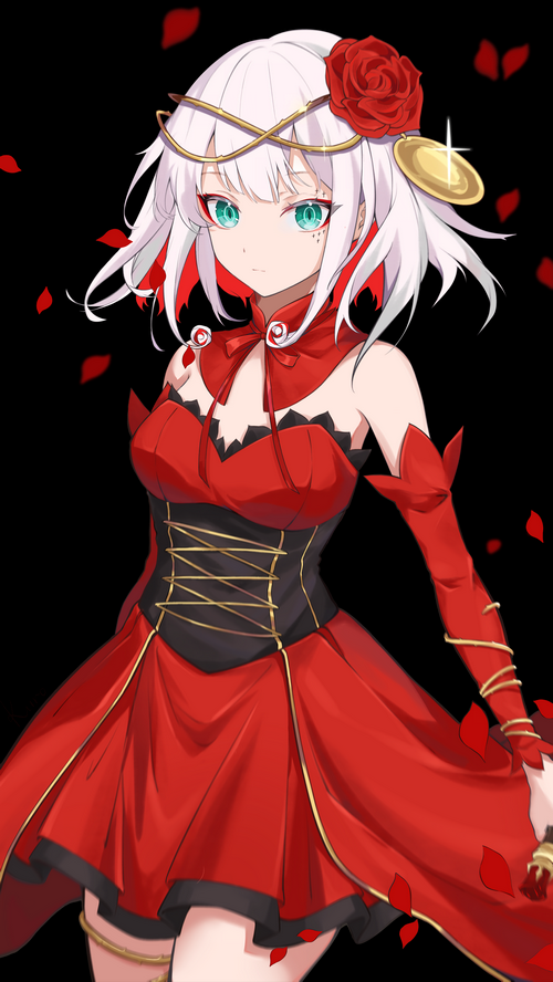 Anime girl with white hair and red dress