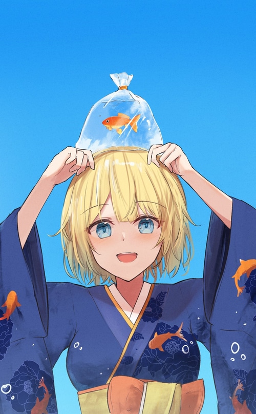 Amelia Watson with a goldfish in a bag