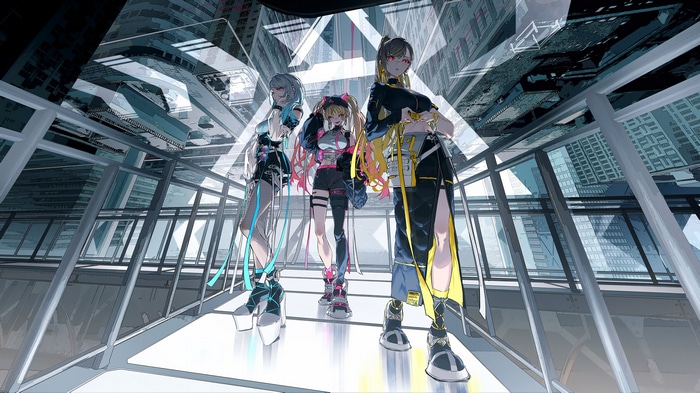 Rolua Noa women trio in futuristic city