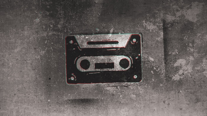 Graffiti cassette tape on concrete