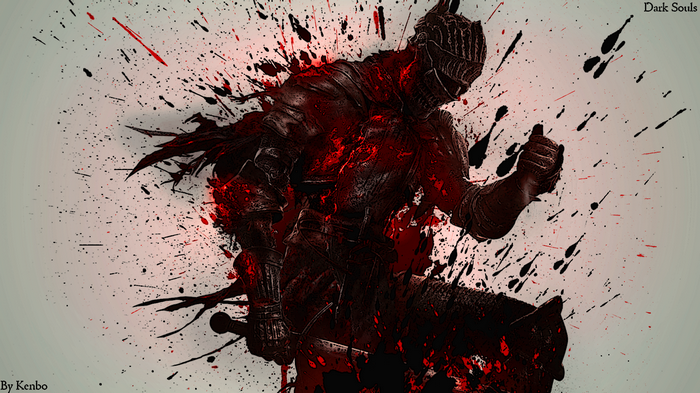 Dark Souls protagonist with red and black paint splashes
