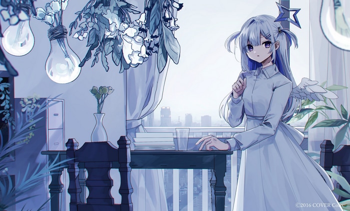 Amane Kanata with Angel Wings and Blue Hair