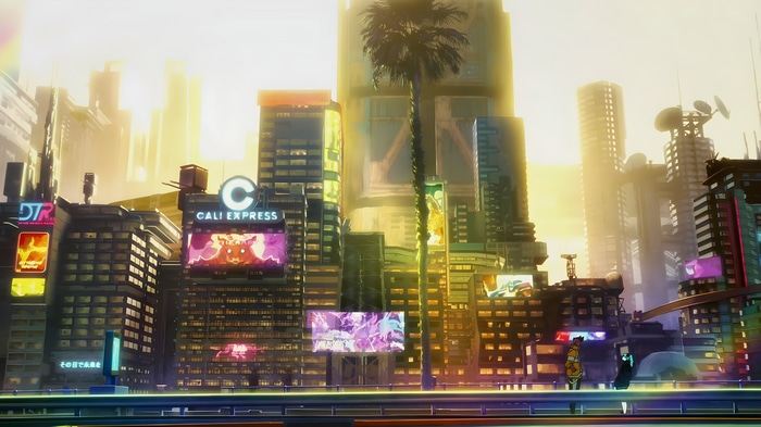4K Cyberpunk Cityscape with Cali Express Sign