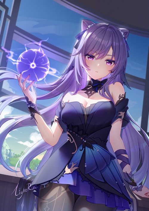 Keqing from Genshin Impact casting a spell