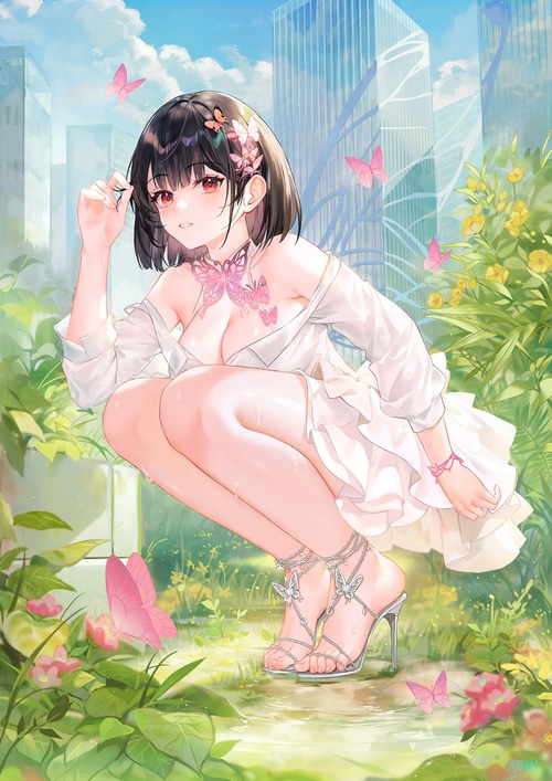 Girl with butterflies and high heels