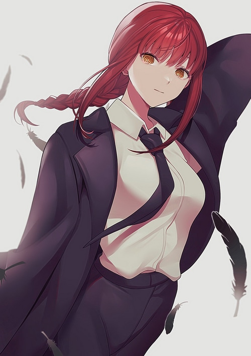 Makima from Chainsaw Man with red braids and yellow eyes