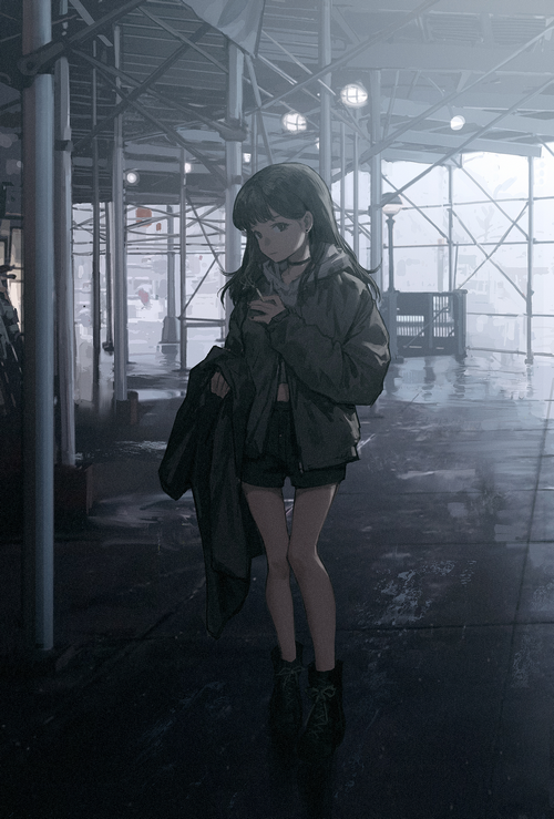 Wang Xi smoking under scaffolding