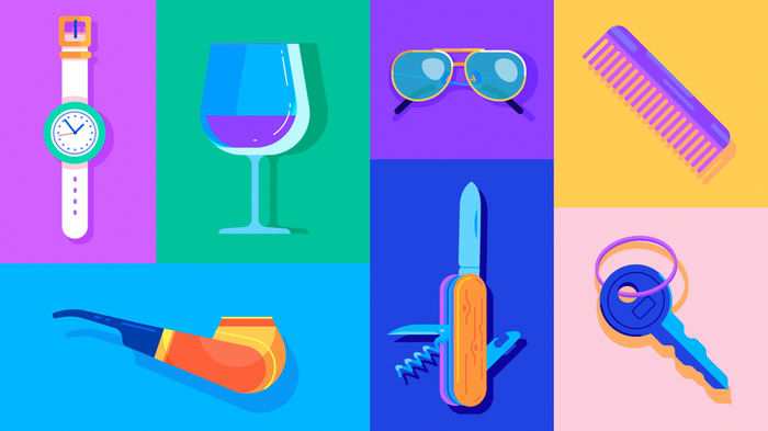 Flat design objects on colorful backgrounds