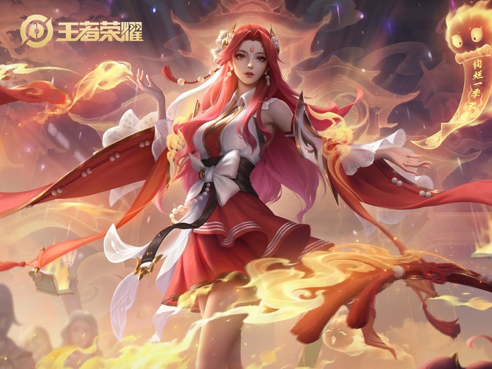 Diao Chan from Honor of Kings with Red Hair and Fire