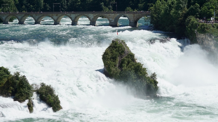 Rhine Falls with bridge and island