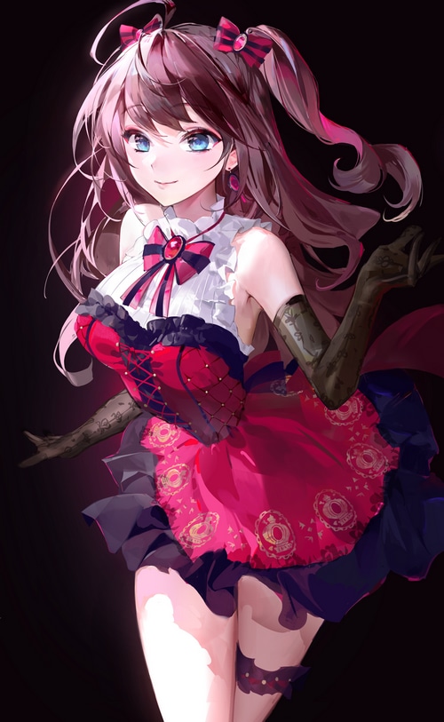 Shiki Ichinose in a red dress with twintails