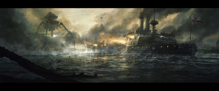 War of the Worlds Tripods vs. Battleships in a Sea Battle