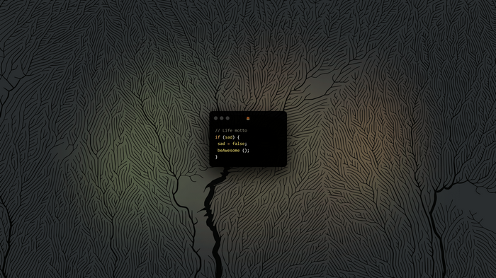 Programming code on a dark abstract background