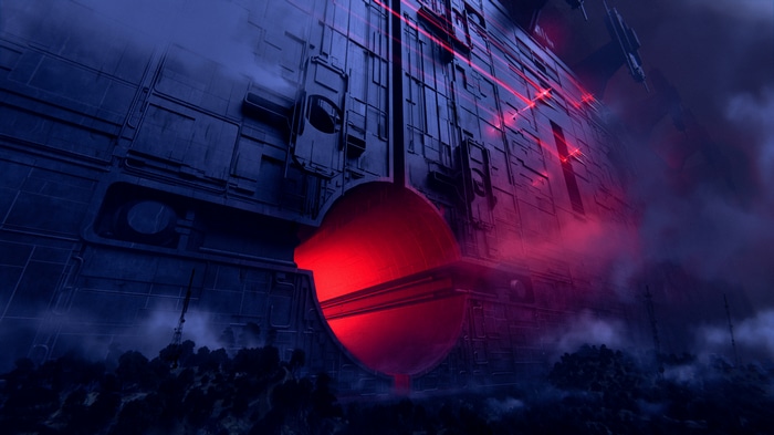 Science fiction futuristic door with red light