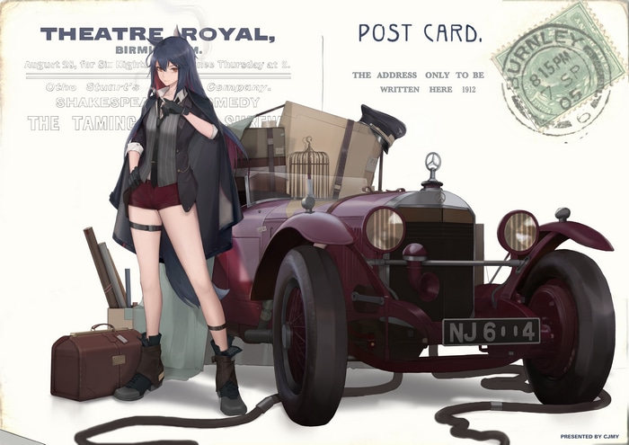 Arknights Texas with a vintage car