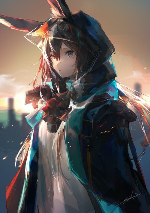Amiya from Arknights with animal ears