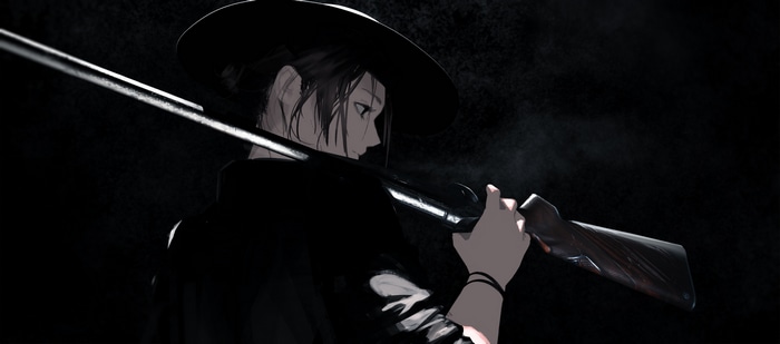 Anime girl with a gun and hat