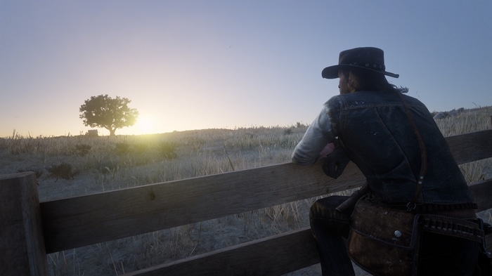 John Marston in Red Dead Redemption 2 at sunset