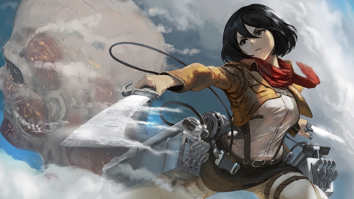 4K Mikasa Ackerman fighting the Colossal Titan