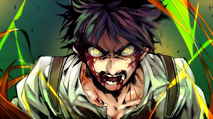 4K Eren Yeager with yellow eyes and blood